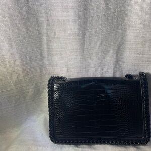 Aldo Black Croc-Embossed Chain Shoulder Bag